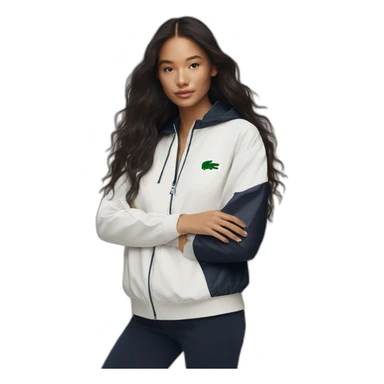 Lacoste bag latin girl with long hair with black lacoste windbreaker sticker