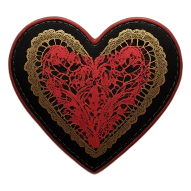 red lace on black leather heart with gold border sticker