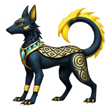 Scarred marked patterned randomly Anubis-Umbreon-Salandit-Luxray-Fakémon-fusion-animal-creature, full body  sticker