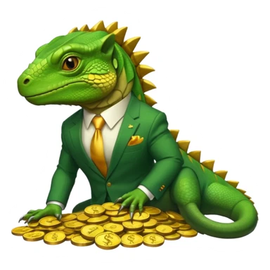 capitalist iguana in suit lying on coins sticker