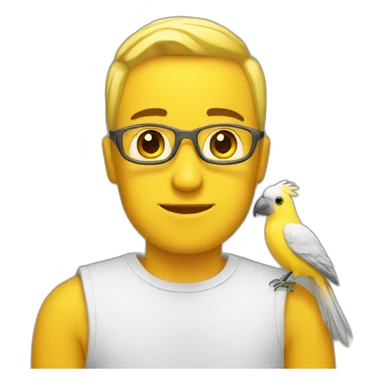 a man with a yellow cockatiel bird sticker