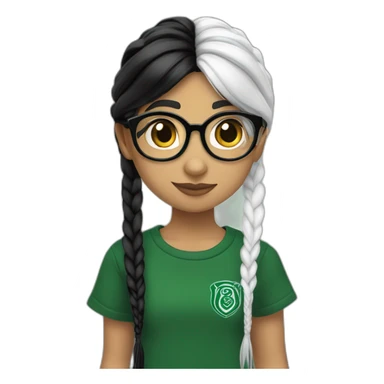 Mia Khalifa black braid white tshirt green sleeves slytherin logo sticker