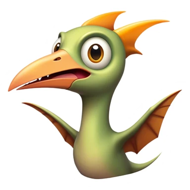 Cinematic Comical Pterodactyl Portrait Emoji, Head tilted dramatically with an exaggeratedly shocked expression, featuring a sleek, streamlined body with a quirky, animated beak and wide, comically expressive eyes full of playful disbelief, Simplified yet hilariously expressive features, highly detailed, glowing with a slightly sassy ethereal glow, high shine, dramatic yet playful, stylized with an air of cheeky prehistoric mischief, soft glowing outline, capturing the essence of a meme-worthy Pterodactyl that looks ready to side-eye its way into viral fame! sticker
