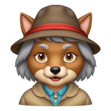 The big bad wolf is wearing Grandma's clothes and a hat, yet its face still looks like a wolf's. sticker