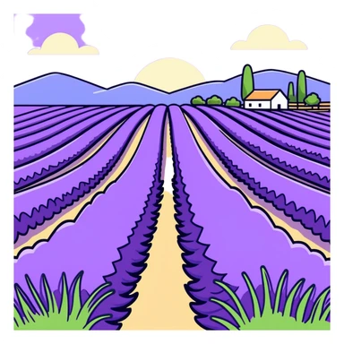 Lavender field, hyper, realistic, periwinkle sky sticker