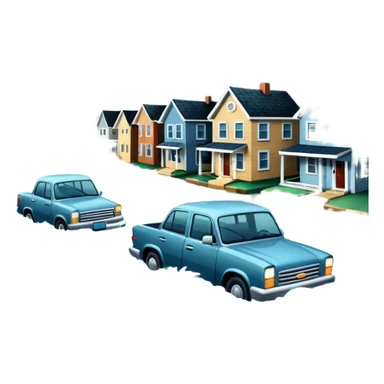 showing a flood disaster scene with strong water waves overflowing streets, partially submerged houses and cars, dark cloudy sky sticker