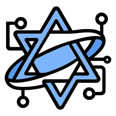 Create an Israeli AI-generated intelligence icon inspired by the reference image. Integrate digital or neural network elements into the Star of David and ring design, emphasizing a modern, tech-inspired look. Use a blue and white color palette suitable for a technology brand. Maintain a transparent background. sticker