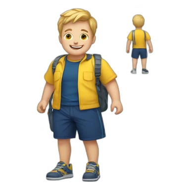 happy white kid with yellow shirt and dark blue shorts sticker