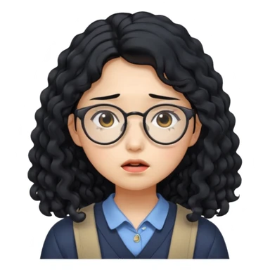  Korean female college student with a worried face , long curly hair  sticker