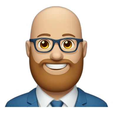 blue-eyed fat smiling bald man with a long brown beard in a blue suit with glasses sticker