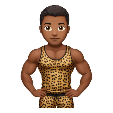 Handsome Black guy with brown skin tone, with muscular build, wearing black leapard print pajamas  sticker