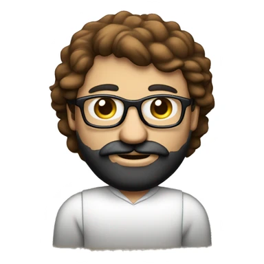 Un homme blanc avec une barbe noir rasé et des cheveux noir très court avec des yeux marron et des lunette fine et ronde qui travail sur un macbook sticker