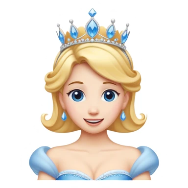 Cinematic Playful Cinderella Portrait Emoji, Blushing with excitement, hands clasped near her heart, eyes wide with anticipation, her tiara slightly askew from an unexpected twirl, a radiant princess caught in a moment of joy, utterly captivating! sticker