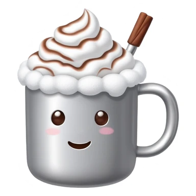 hot chocolate in a silver colored mug with marshmallows  sticker