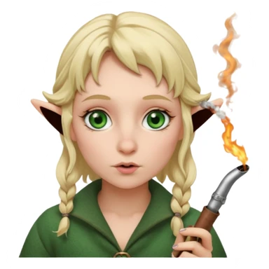 Blond hair green eye female hobbit smoking dusty pink pipe sticker