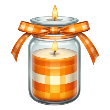 Candle in jar with an orange checkered ribbon sticker