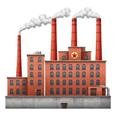 Soviet heavy equipment plant building, industrial, smokestacks, red star, utilitarian architecture, no people, no machinery outside sticker
