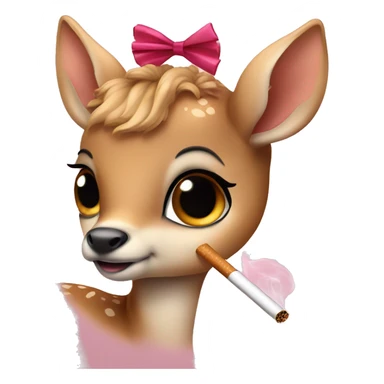 fawn smoking a cig with high eyes and cute lashes and a ribbon sticker