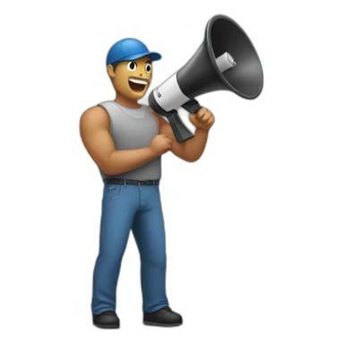 a man with a loudspeaker sticker