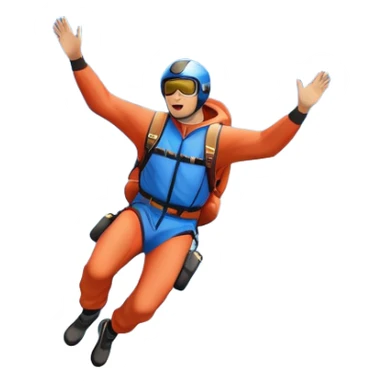 A base jumper soaring through the air, parachute deployed, flying off a steep mountain peak. The background is filled with majestic mountains, clear blue sky, and distant clouds, capturing the exhilarating thrill and beauty of extreme sports. sticker