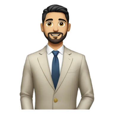 Young man Real estate agent Italian short black hair and goatee in elegant  suit  standing in front of a house  sticker