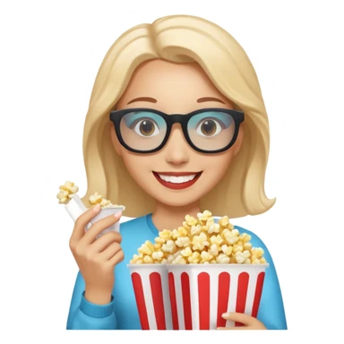 woman with 3d glasses smiling holding popcorn sticker