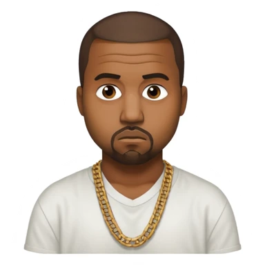 Kanye West staring blankly at a camera wearing a white shirt and a gold chain that slightly shows in the photo. sticker