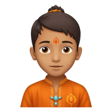 an indian boy in orange kurta and tilak with text belo saying "Veer" sticker