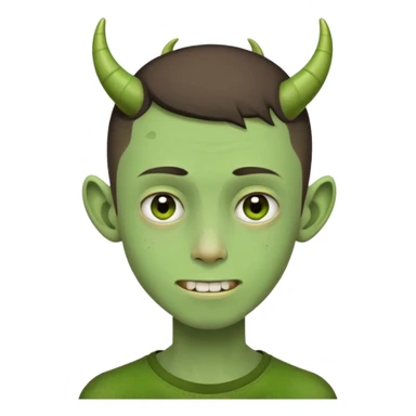 Make a brunette teenage guy with a buzz cut, VERY skinny, with a wart on its cheek, missing teeth, that looks homeless, with horns, and green skin. remember, make him VERY SKINNY sticker