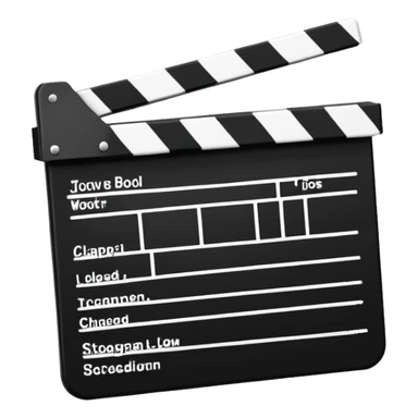 Classic movie clapperboard with traditional black and white striped top part and black base, iOS emoji style sticker