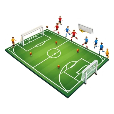 A mini-football match in an indoor sports hall with wooden flooring and clear field markings. The scene shows a vibrant game in action, with players positioned on the court, the goalposts visible, and the atmosphere filled with energy and focus. sticker