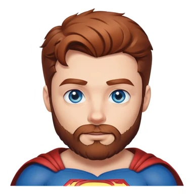 Handsome Superman with blue eyes redish brownish hair and full scruffy beard making a heart emoji sticker