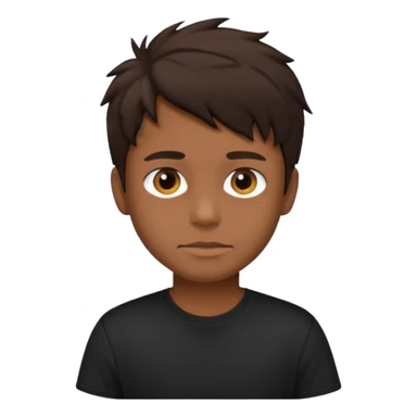 a tan boy with messy dark brown hair. Wearing a black tshirt sticker