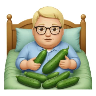 blond fat man with glasses man with cucumbers bed sticker