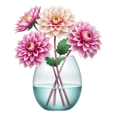 soft pastel realistic dahlia flowers in a clear vase with clear water sticker