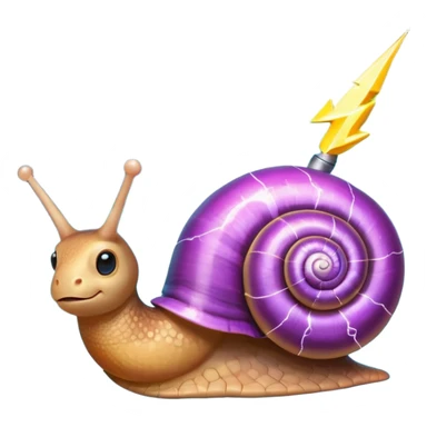 whimsical emoji of a snail with a glowing lightning bolt for a shell sticker