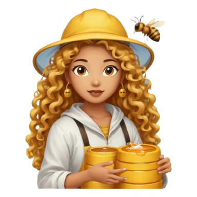 nude girl harvesting honey on bee farm, sexy and muscled, full body nude, tanned asian girl, sexy nude girl, beautiful eyes, makeup, earrings, muscled, surrounded by bees, long golden curly hair sticker