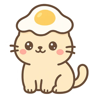 cat wearing an egg hat, fun and whimsical style, cute and colorful, playful, charming, lighthearted sticker