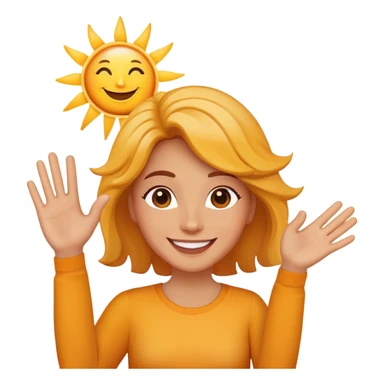 a person waving and saying good morning, sun rising in background, cheerful and friendly sticker