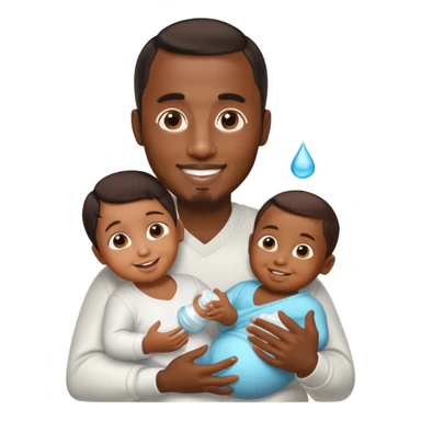 p diddy holding baby oil and a child sticker