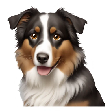 Australian shepherd, black, light brown and white, a white line in the middle of the face, brown stain above brown eyes sticker