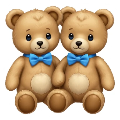 sweet twin teddy same baby bears with blue bow tie sticker