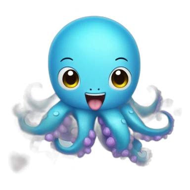 cute blue kraken with adorable face with many hearts around sticker