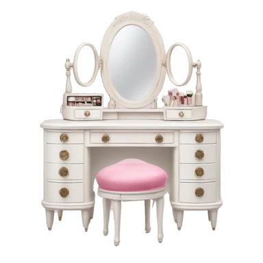 white vintage makeup vanity with pink accessories sticker