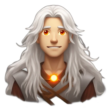 white haired boy with orange-red eyes, glowing eyes, very long hair, he has powers of the sun god, teeange boy, 15 years old sticker