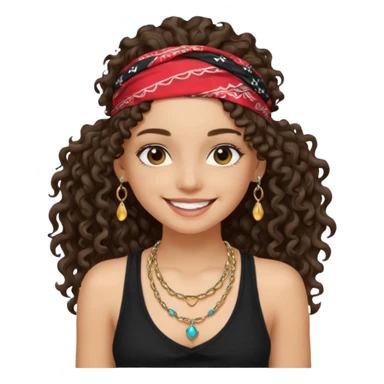 Baddie girl with black  tank top long  curly hairss and bandana and jwellery face only not body sticker