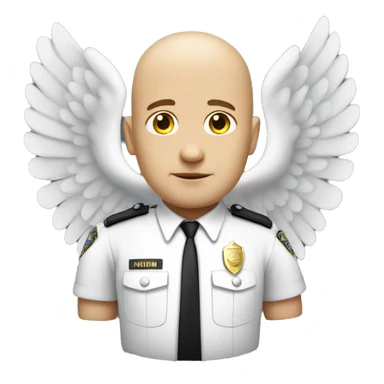 A White Police man bald with Big ANGEL WINGS sticker