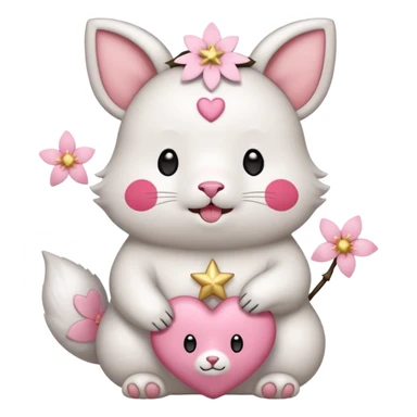 GENERATE ME A MOMONGA WHITE ANIMAL  FROM CHIIKAWA AND PUT A SAKURA FLOWER ON HIS HEAD AND A STAR PELT ON HIS BELLY AND A HEART PURSE ON HIS ARM WITH HIS FACE MAKE HIS TOUNGE STICK OUT WITH A LITTLEPINCH OFDROOL AND MAKE HIM ANIME  sticker