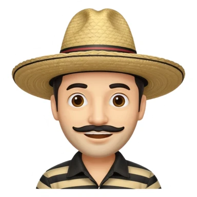 A happy fair skinned Colombian man with minimal facial hair wearing a black and beige stripped Colombian sombrero sticker