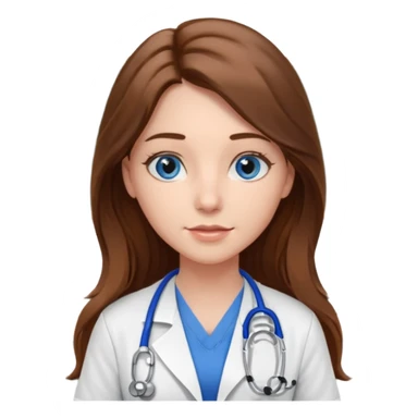 inside a classroom at university, a pretty female nursing student with long brown hair, blue eyes sticker